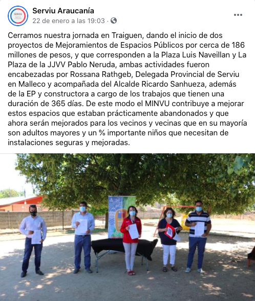 Publicación Serviu en Traiguén 