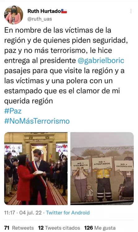 Ruth Hurtado le entregó a Gabriel Boric 