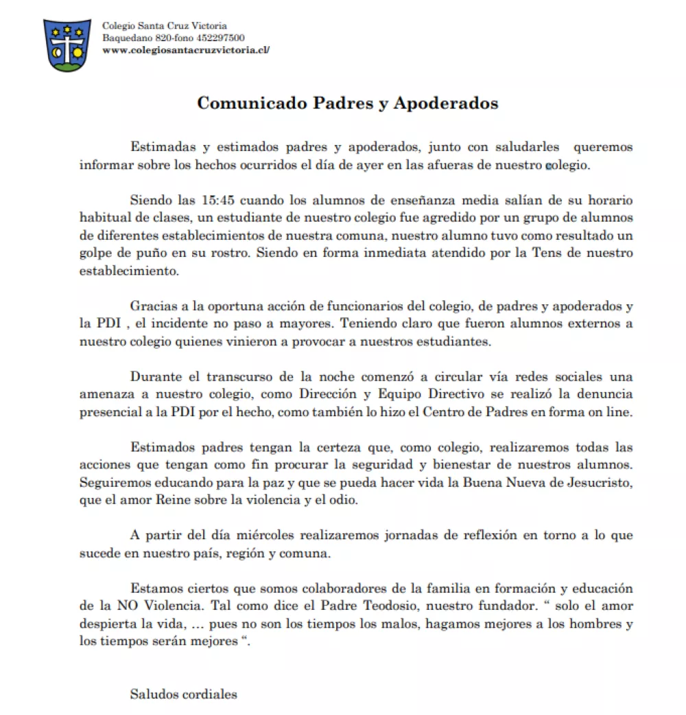 Comunicado amenaza masacre