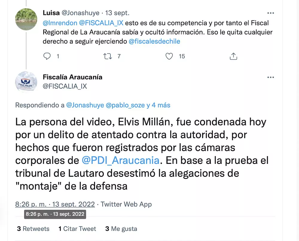 Respuesta Fiscalia por montaje contra comunero mapuche