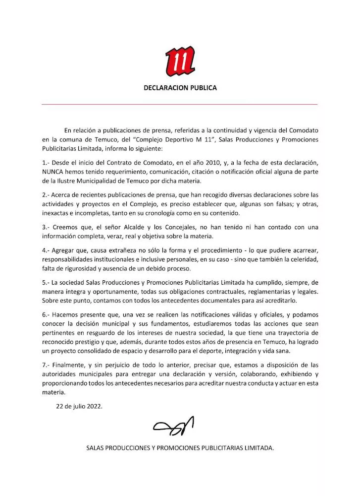 DECLARACION PÚBLICA M11