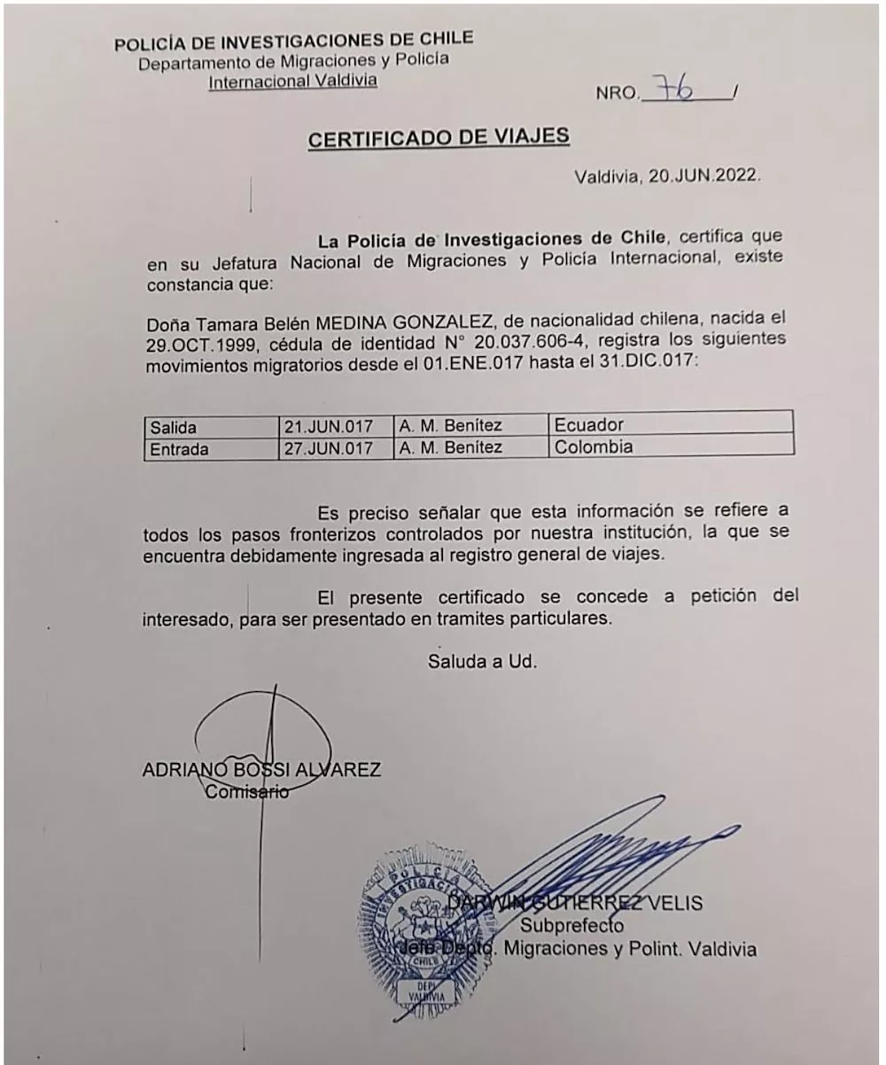 Certificado de viajes PDI