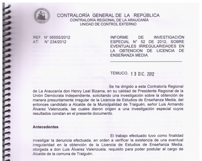 Informe Contraloría denuncia UDI a Luis Alvarez 