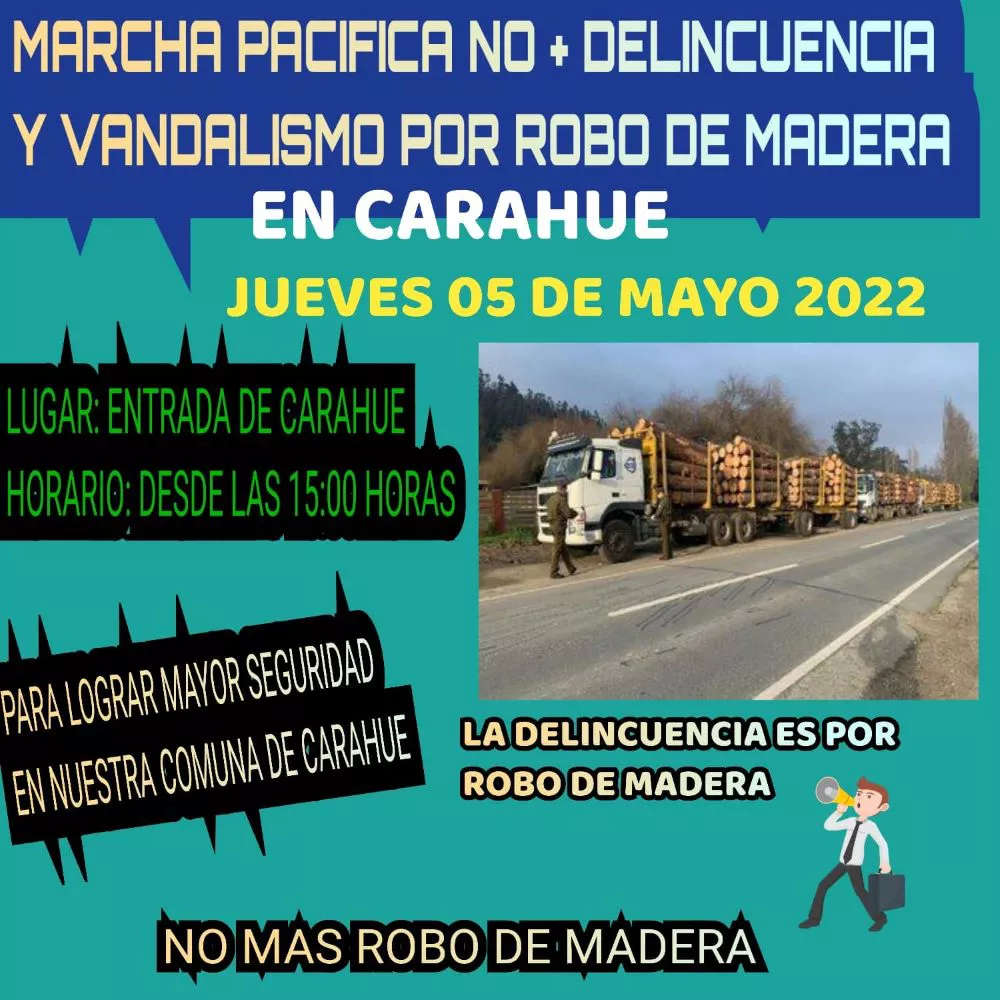 Marcha en Carahu por robo de madera 