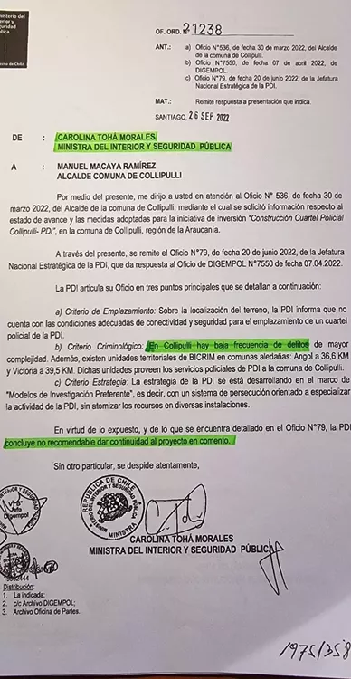 Oficio ministra del Interior