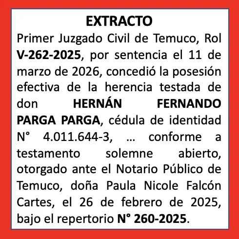 Publicacion extracto Posesion Efectiva HERNAN FERNANDO PARGA PARGA