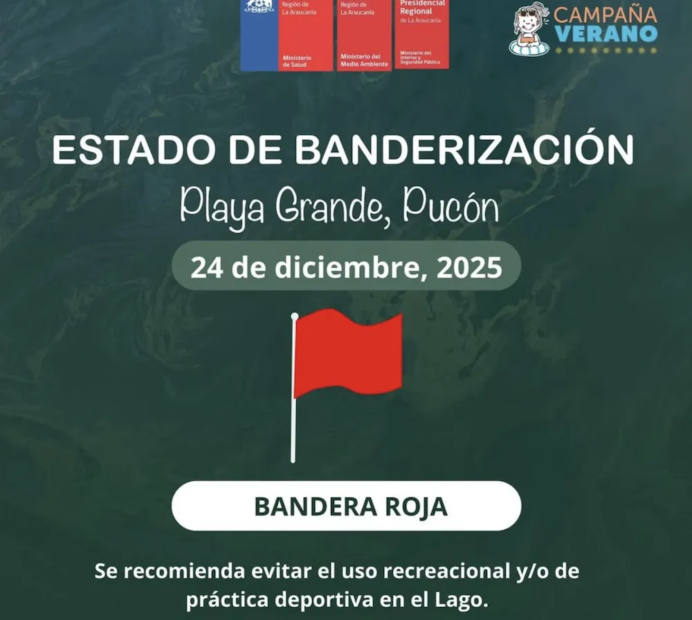Bandera Roja playa grande de Pucon - seremi de Salud