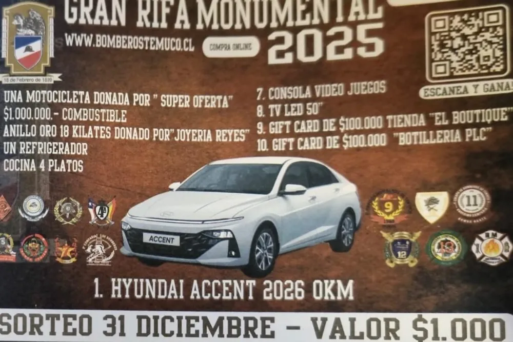 Gran Rifa mONUMENTAL cuerpo de Bomberos de Temuco 2025