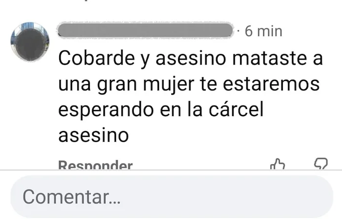 Mensaje en redes sociales al presunto femicida de Patricia Ojeda