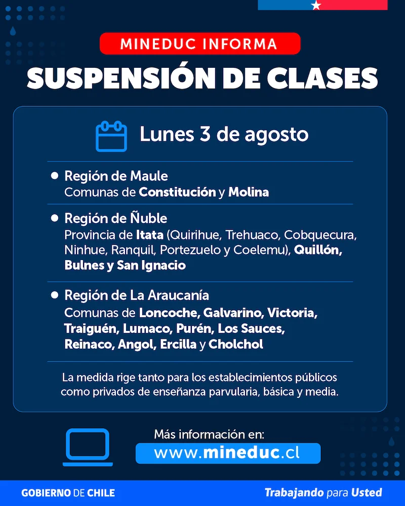 Suspension de clases 3 de agosto de 2026