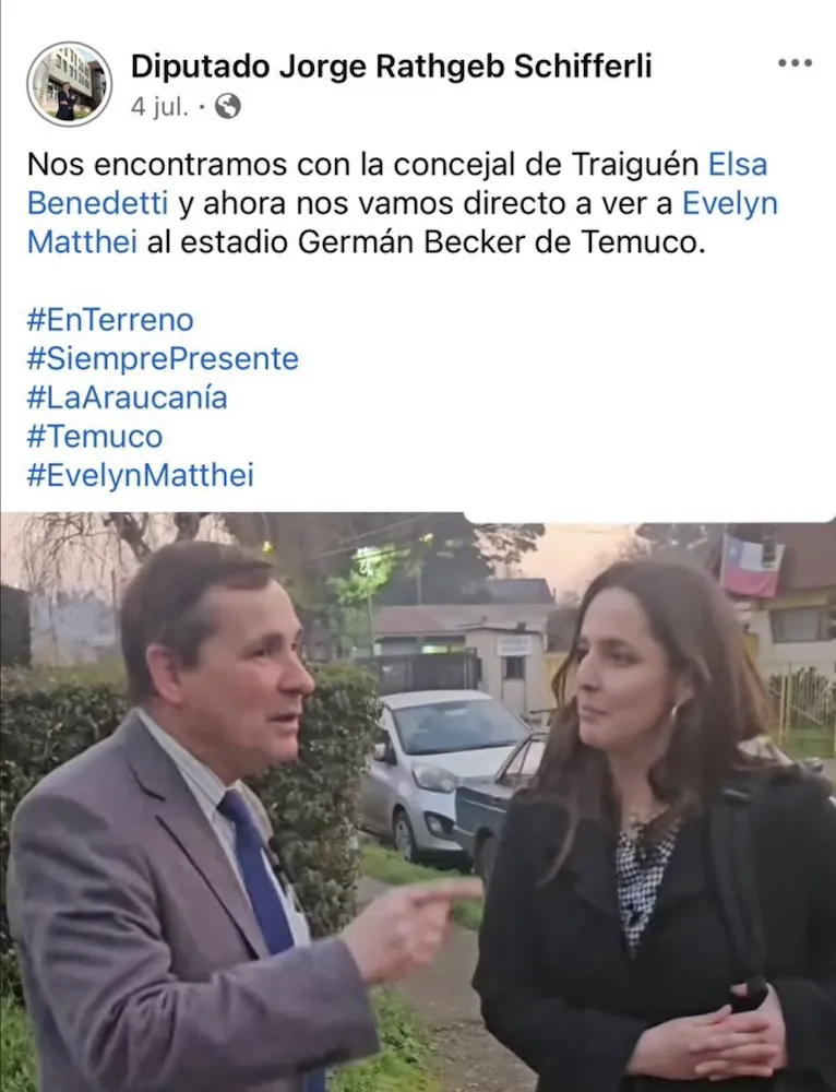 Diputado Jorge Rathgeb con concejala Benedetti  camino a actividad con Evelyn Matthei