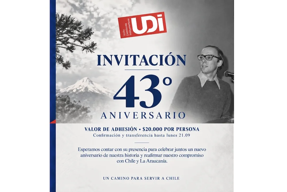 Invitacion 43 aniversario UDI - costo 20 mil pesos