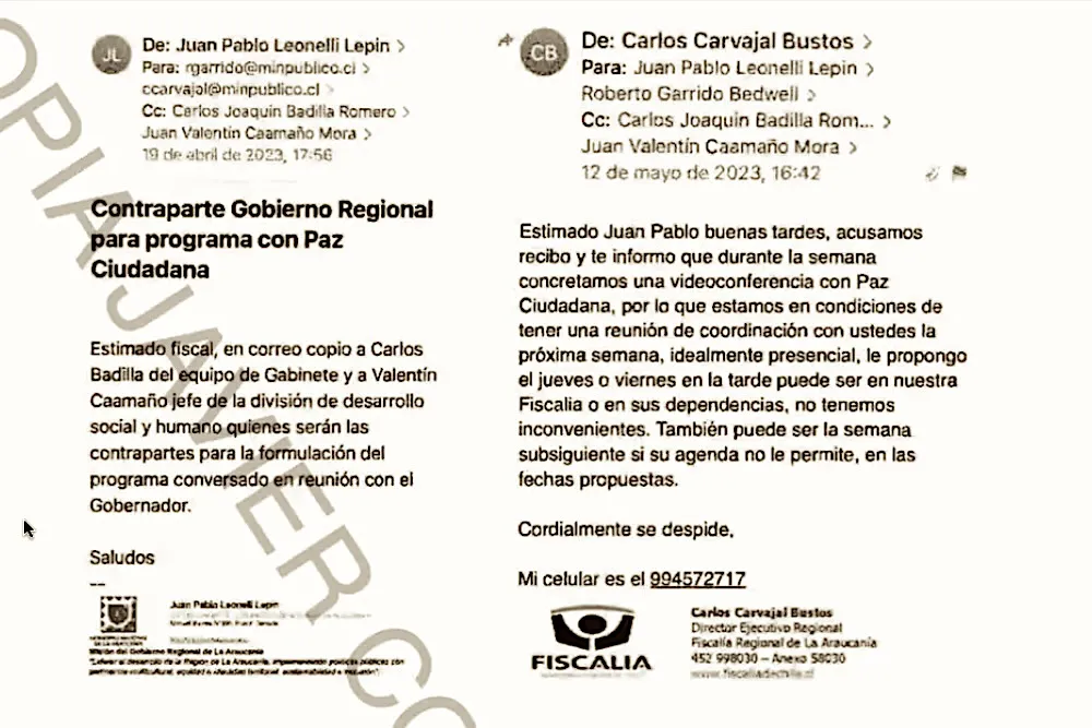 Correos Juan Pablo Leonelli con Fiscalia Regional