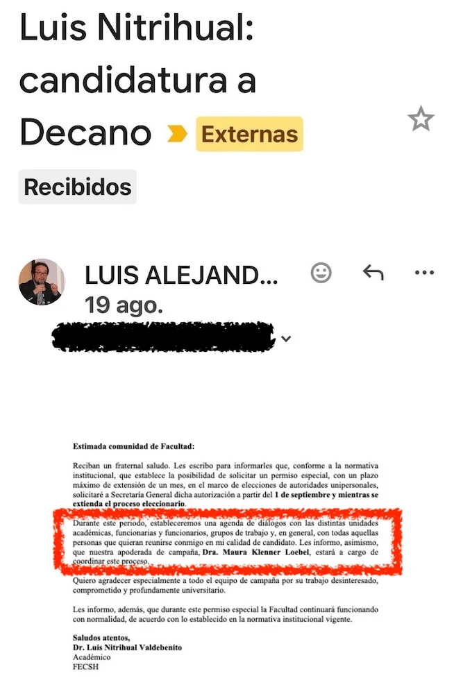Correo enviado por Luis Nitrihual