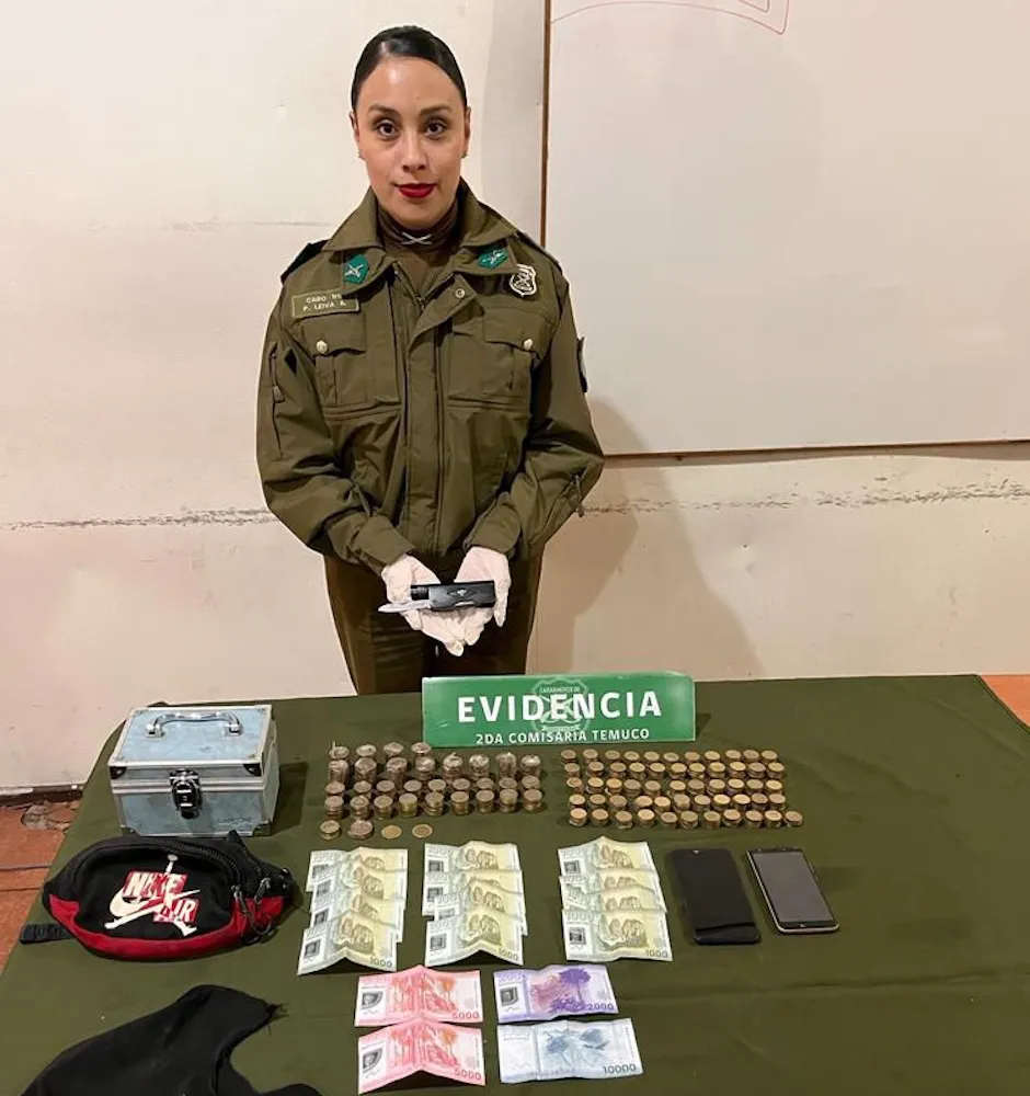 Evidencia delincuente capturado en Temuco