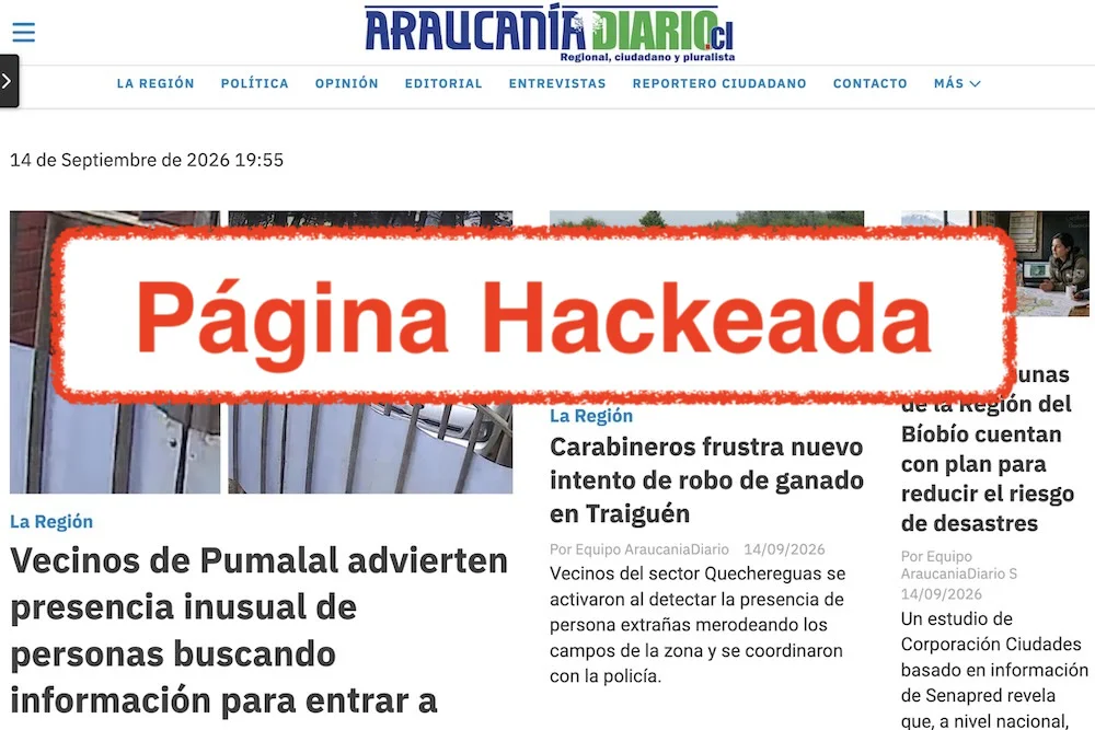Pagina de AraucaniaDiario hackeada