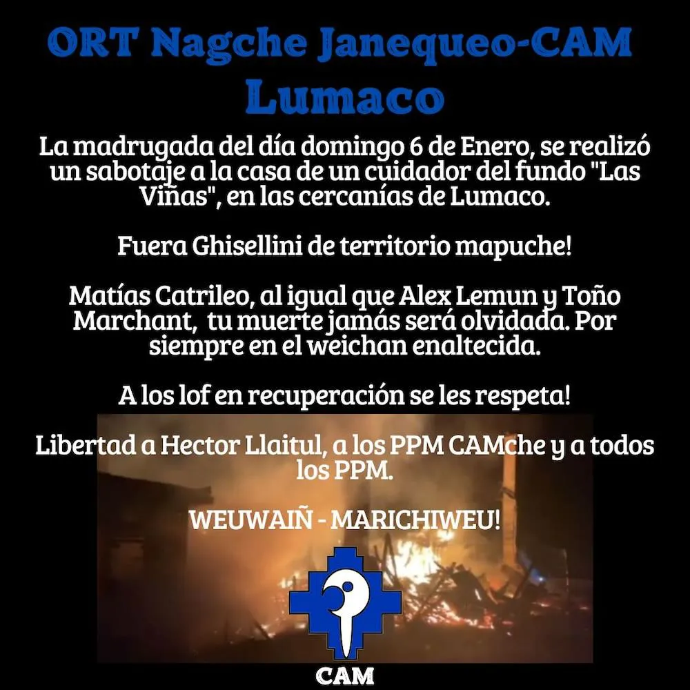 Comunicado CAM - atentado Lumaco 2025