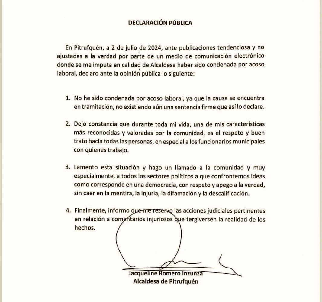 Comunicado alcaldesa Jacqueline Romero