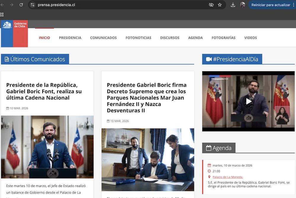 Sitio de prensa de la Presidencia de Chile jueves 12 de marzo de 2026 - 09 43 horas