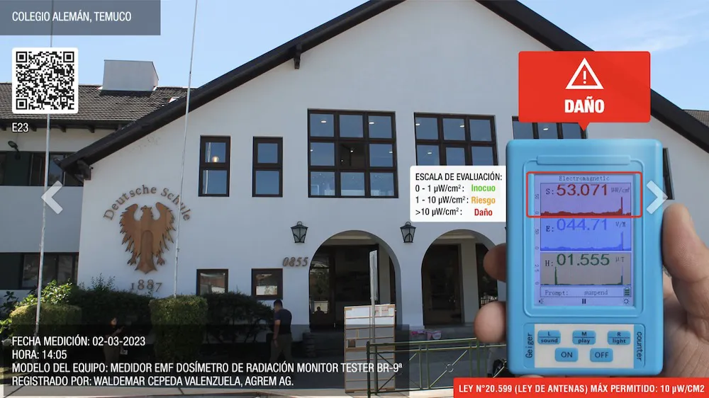 Medicion radiacion 5G Colegio Aleman de Temuco