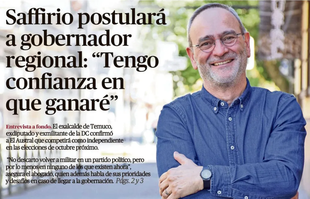 Rene Saffirio confirma postulacion a gobernador regional