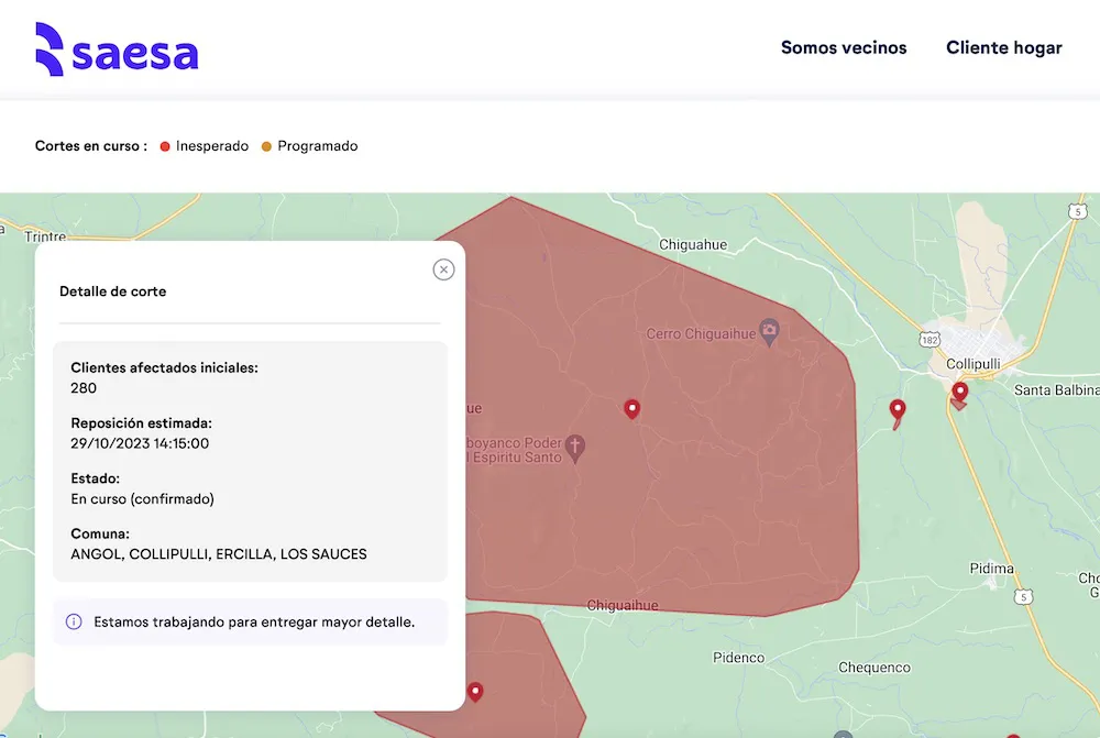 Reporte cortes Saesa