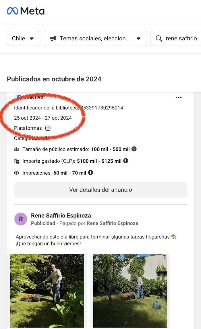 Anuncio Rene Saffirio dias 25 - 26 y 27 octubre 2024